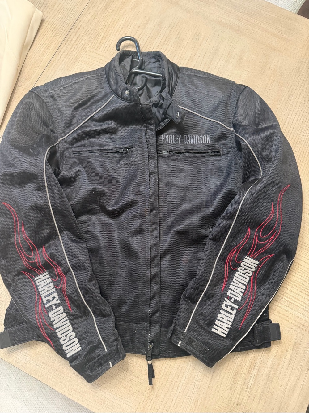 Harley-Davidson Black Mesh Jacket with Red Flame Sleeves